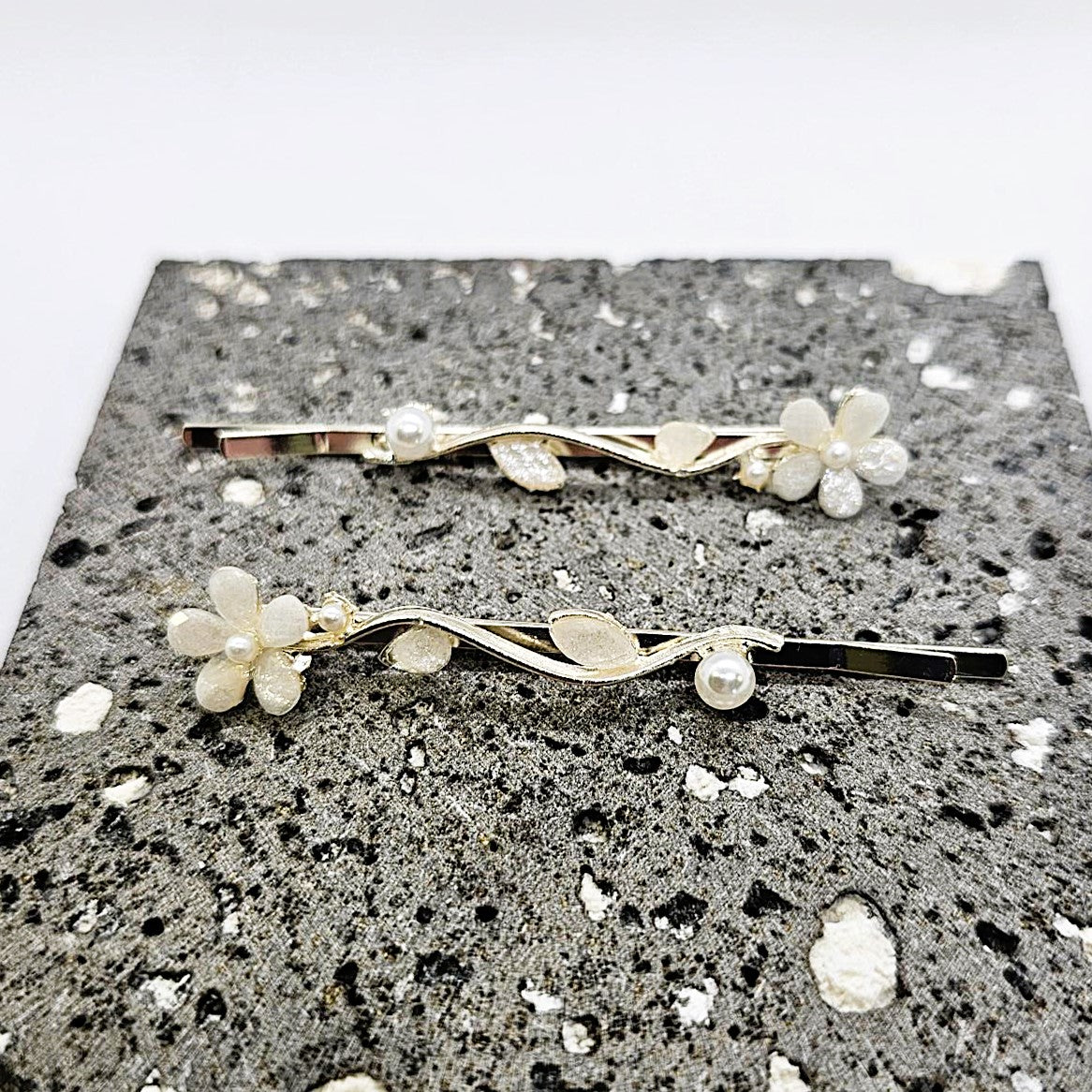 Chloe Silver & White Floral Hair Slide - Pair