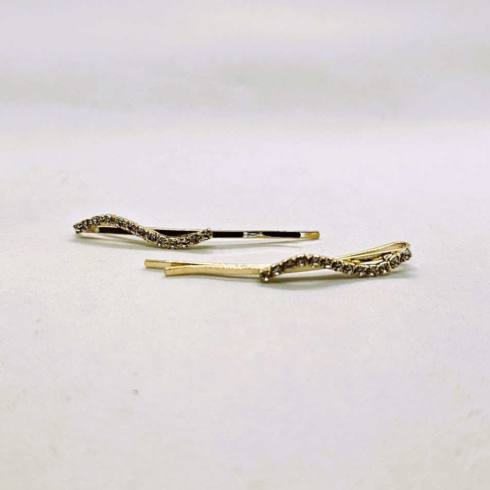 Ursula Gold & Diamente Hair Slide - Pair