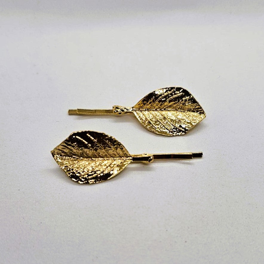 Fallen Leaf Gold Hair Slide - Pair