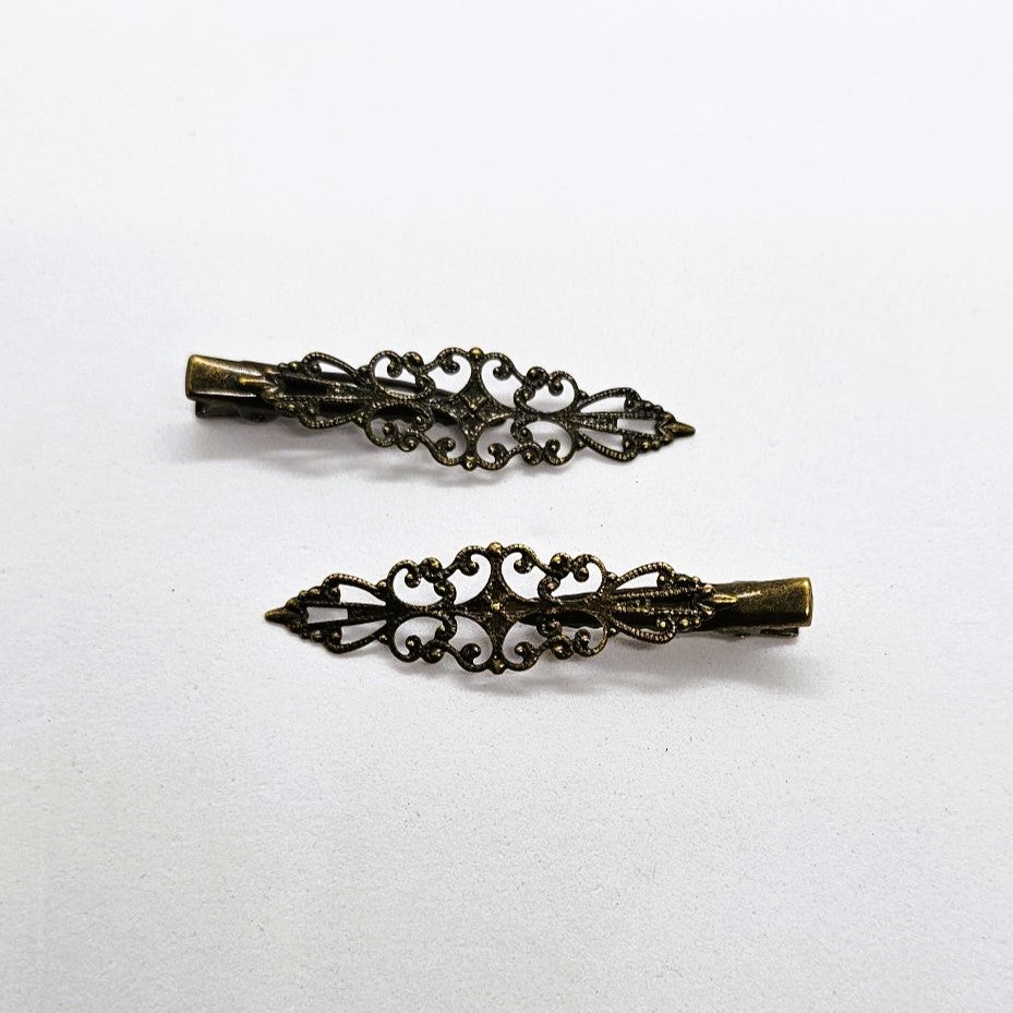 Filigree Antique Brass Alligator Clip - Pair