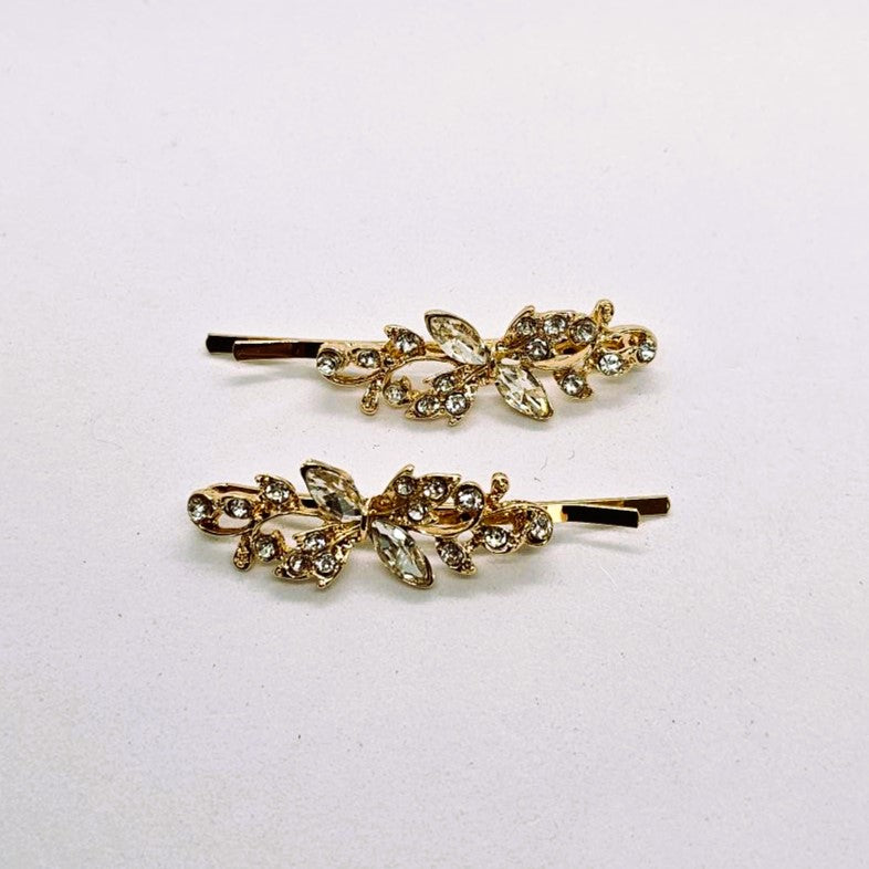 Rhoda Gold & Crystal Hair Slide - Pair