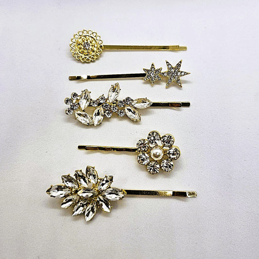 Brooke Gold & Crystal Premium Hair Slide - Pair