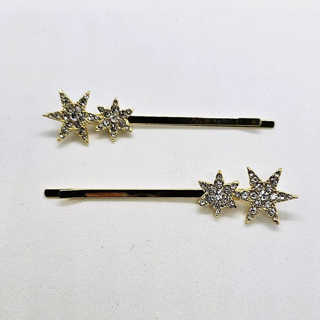 Brooke Gold & Crystal Premium Hair Slide - Pair