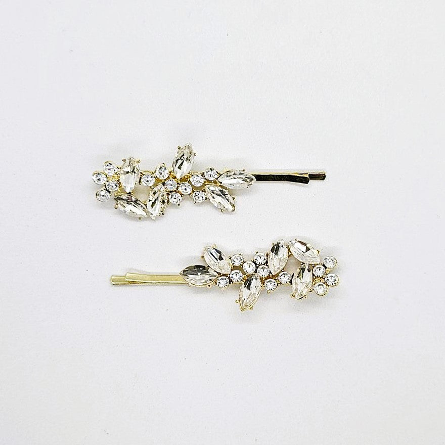 Brooke Gold & Crystal Premium Hair Slide - Pair