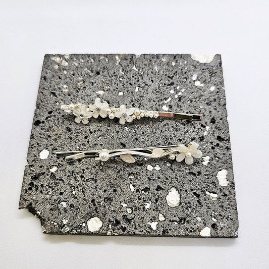 Chloe Silver & White Floral Hair Slide - Pair
