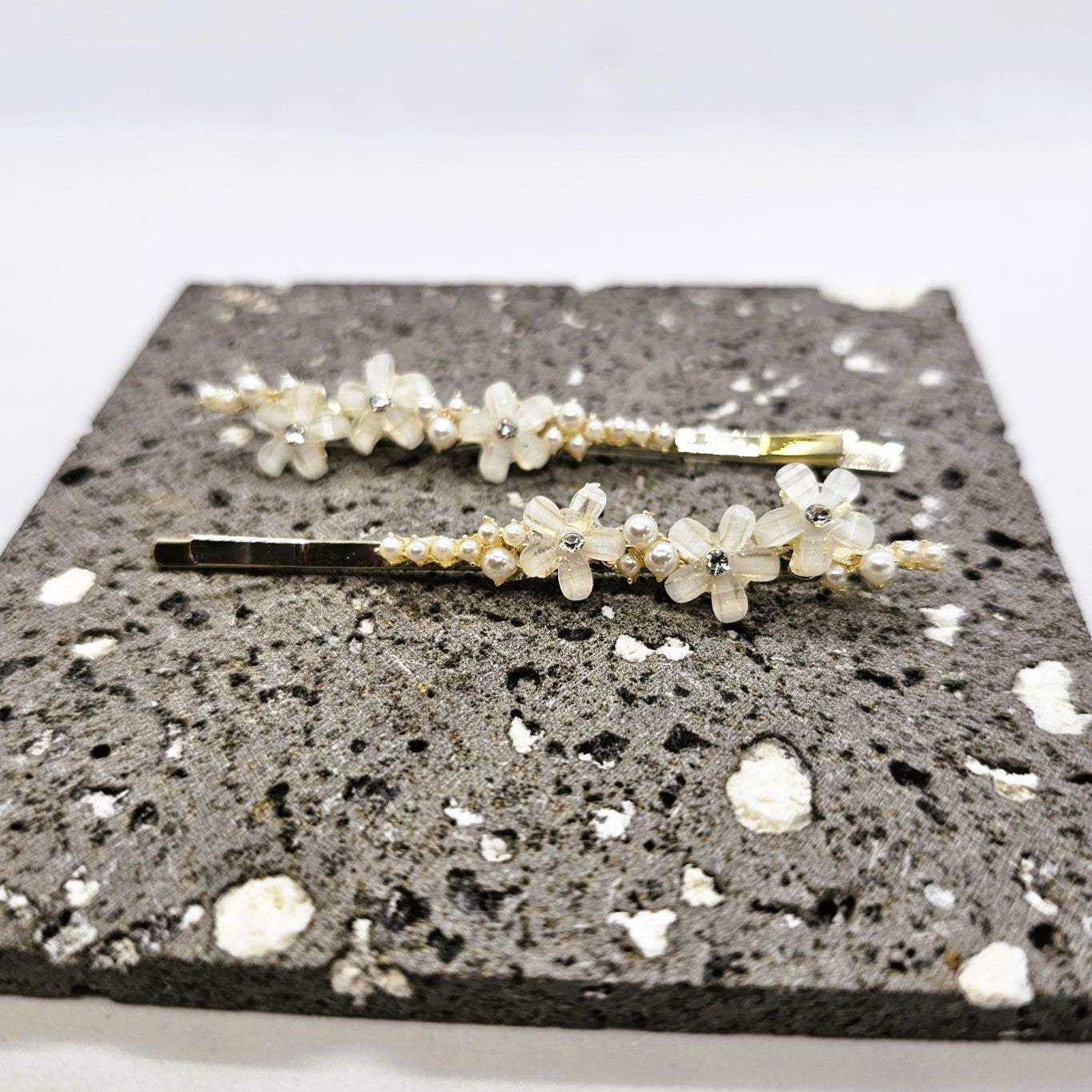 Chloe Silver & White Floral Hair Slide - Pair