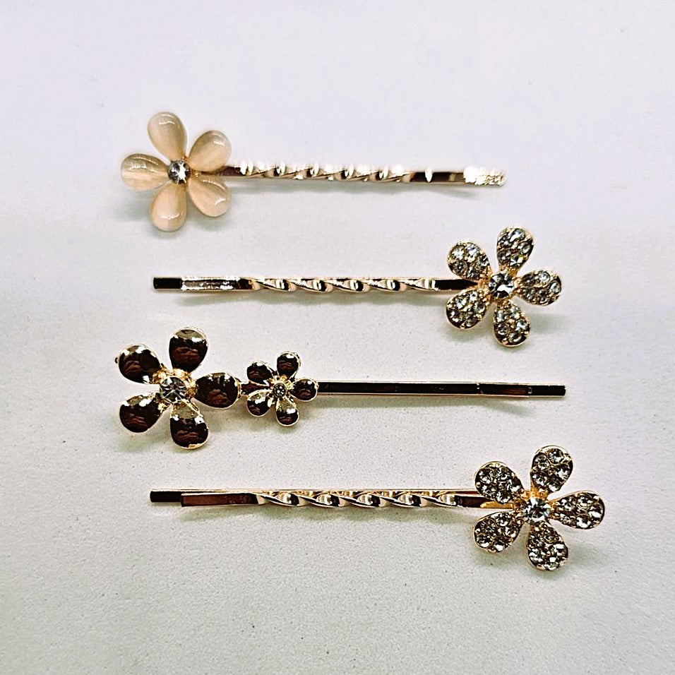 Freda Floral Metal Hair Slide - Pair