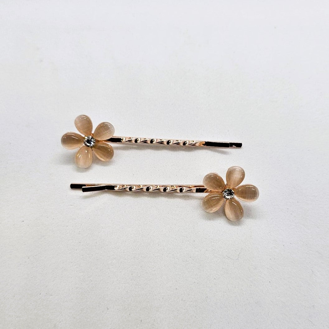 Freda Floral Metal Hair Slide - Pair