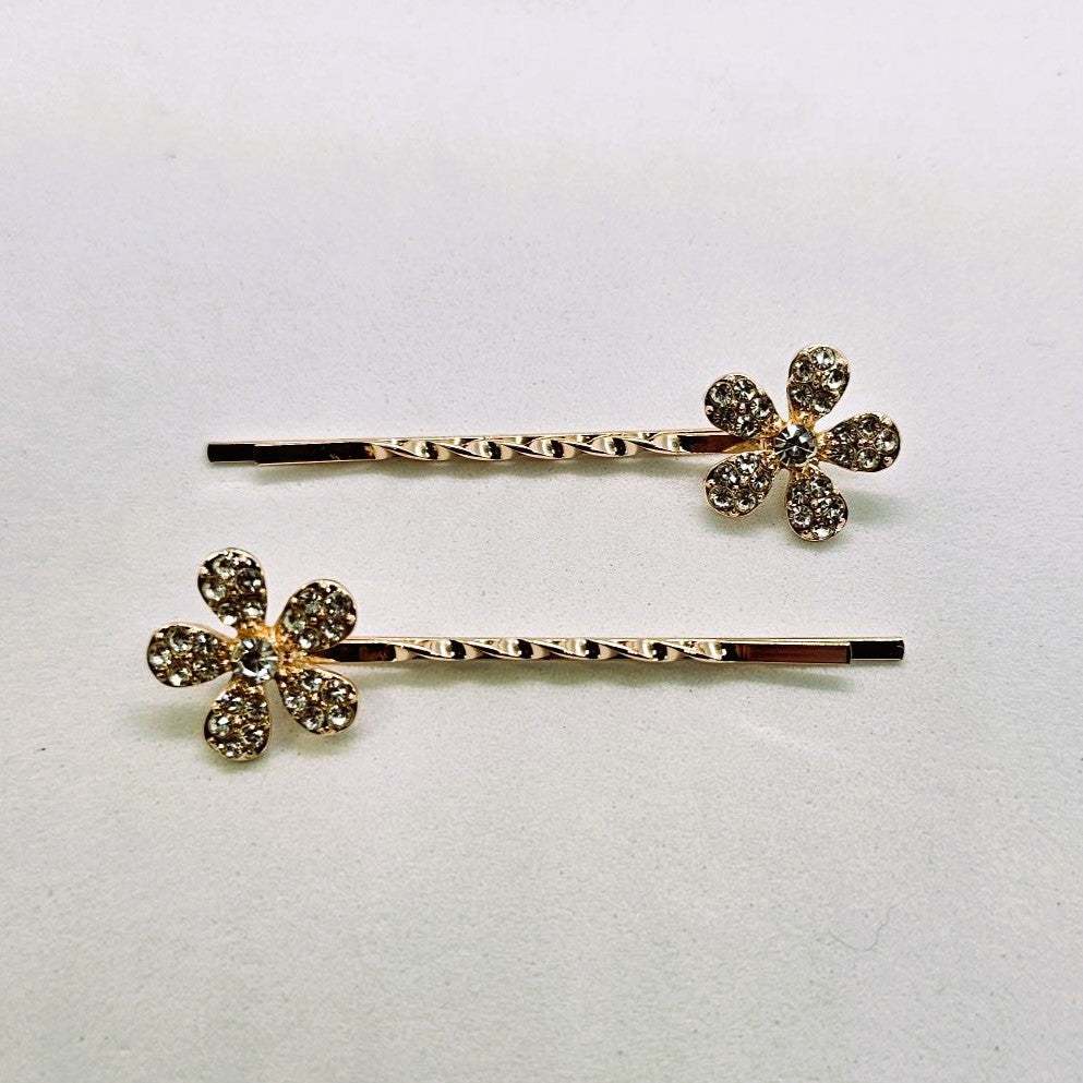 Freda Floral Metal Hair Slide - Pair