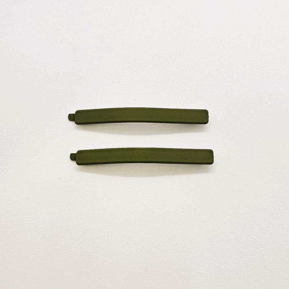 Olive Matte Resin Hair Slide - Pair