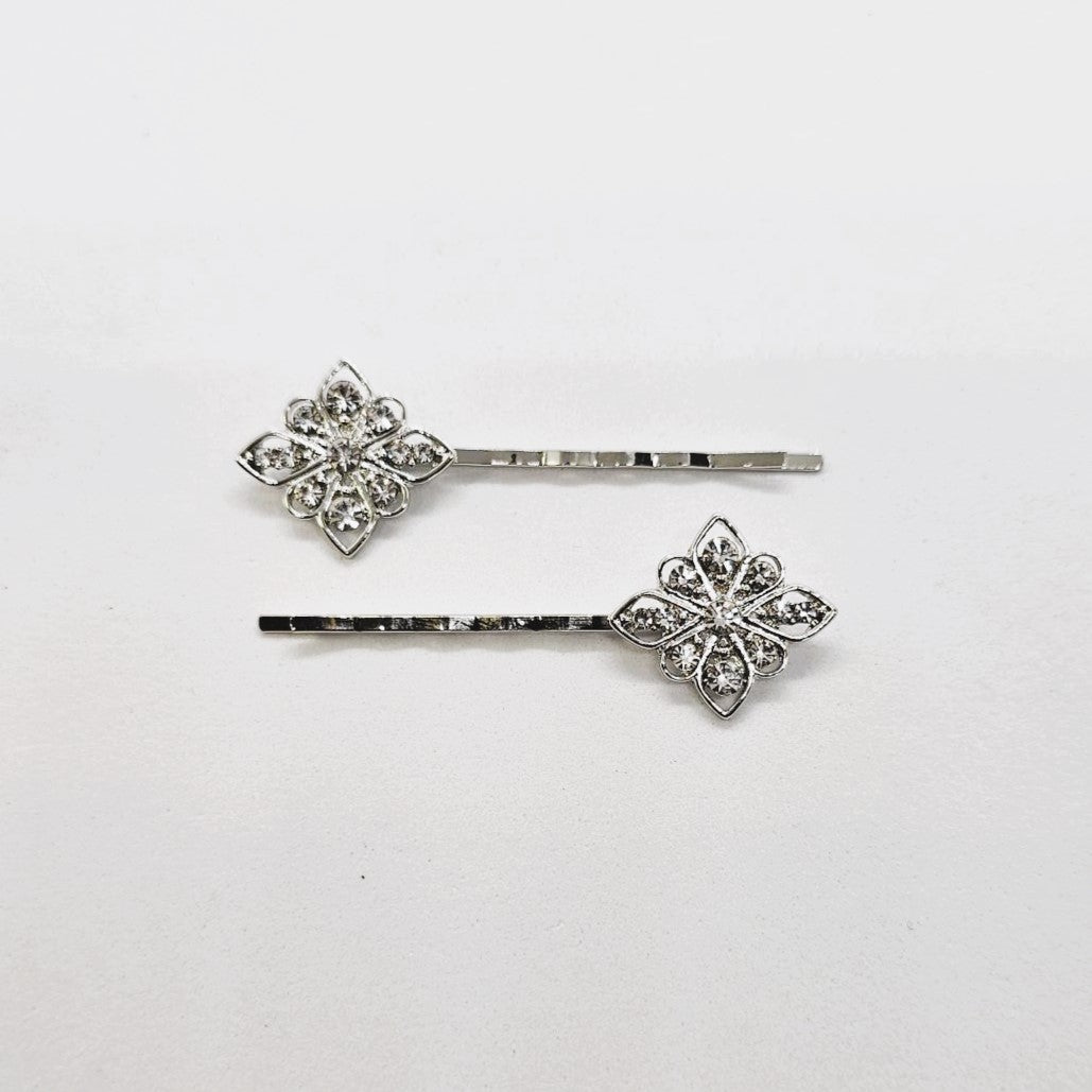 Muriel Premium Silver Metal Hair Slide - Pair