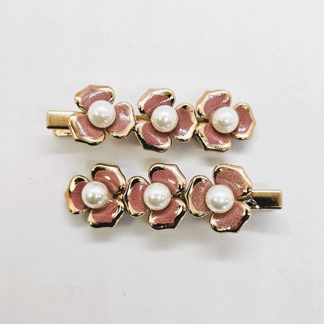 Greta Flower & Pearl Alligator Clip - Pair