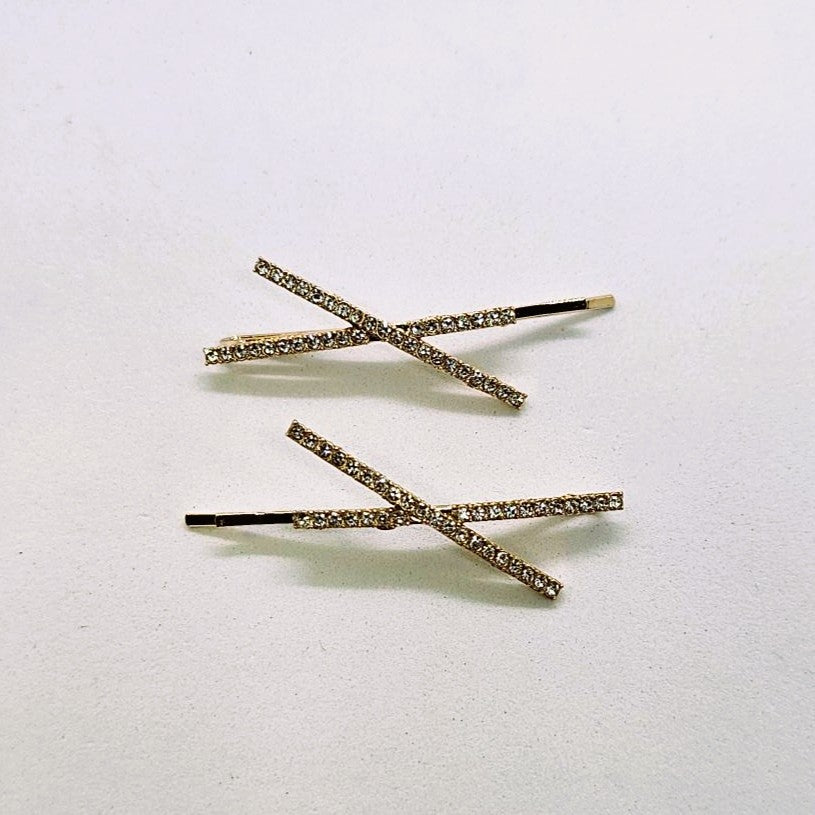 Tahlia Gold & Diamente Hair Slide - Pair