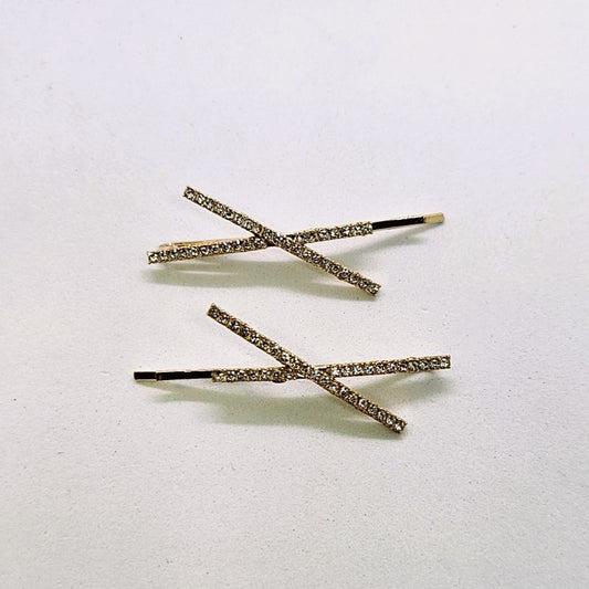 Tahlia Gold & Diamente Hair Slide - Pair