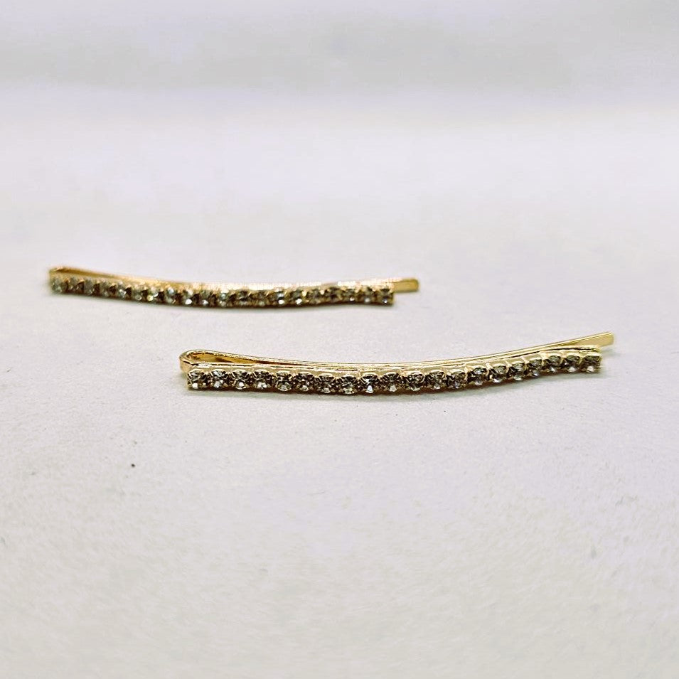 Deco Basic Gold & Diamente Hair Slide - Pair