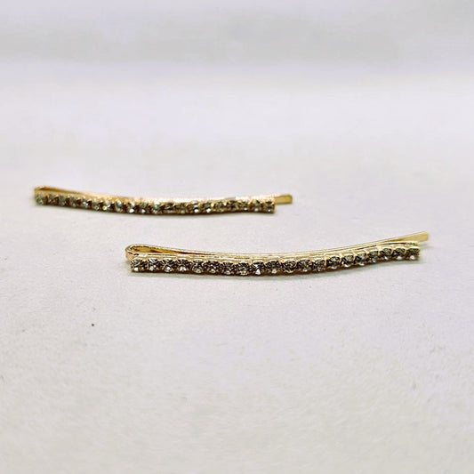 Deco Basic Gold & Diamente Hair Slide - Pair