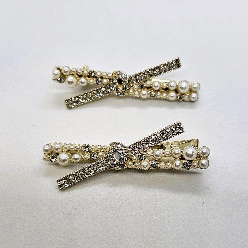 Whitney Premium Metal & Pearl Alligator Clip - Pair