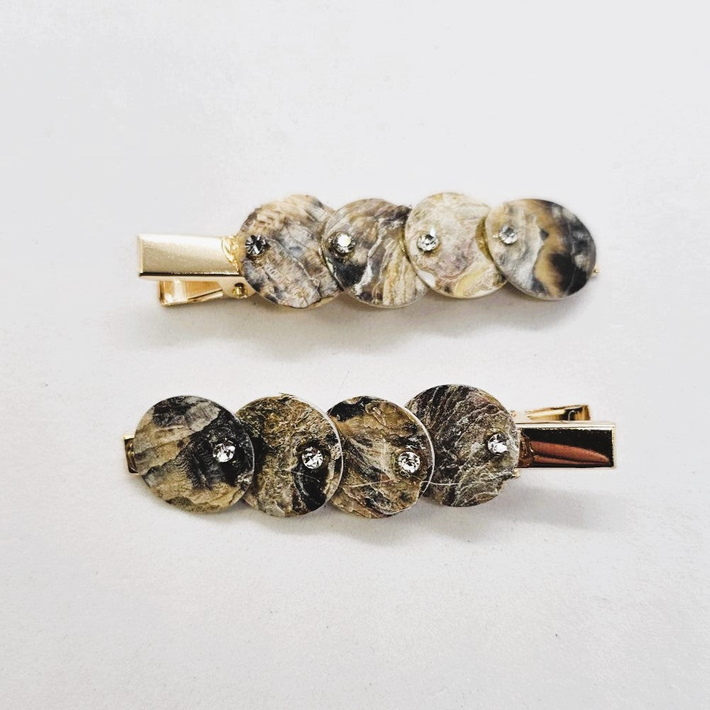 Bernice Gold & Felt Marbled Alligator Clip - Pair