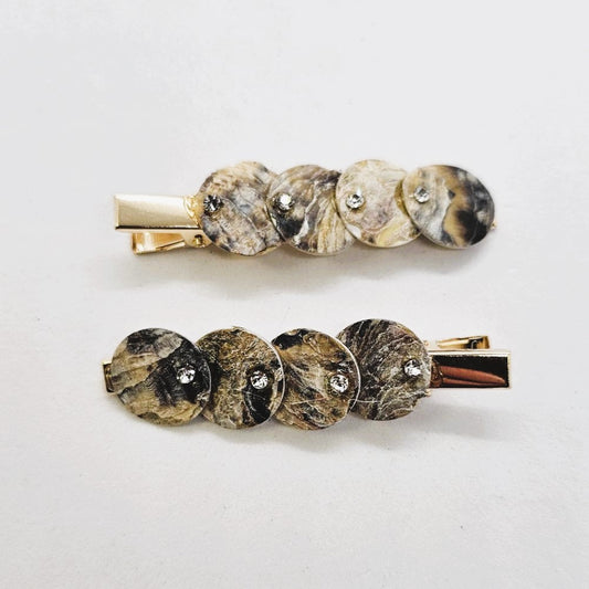 Bernice Gold & Felt Marbled Alligator Clip - Pair