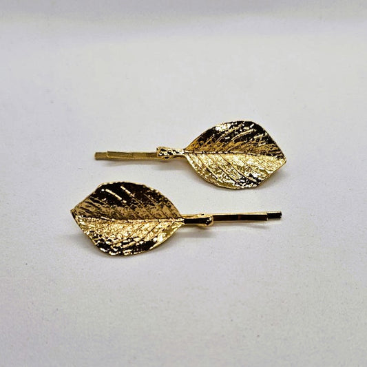 Fallen Leaf Gold Hair Slide - Pair