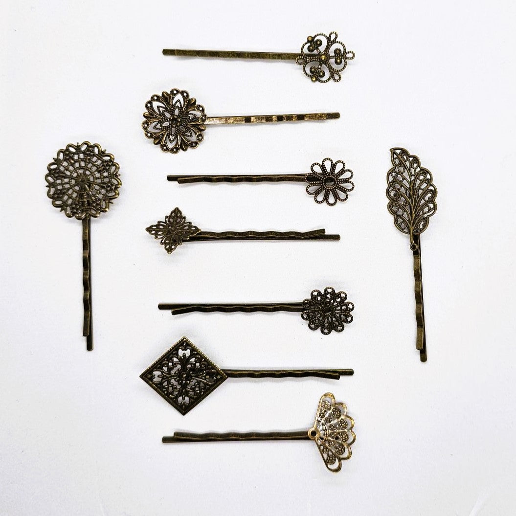 Filigree Antique Brass Hair Slide - Pair