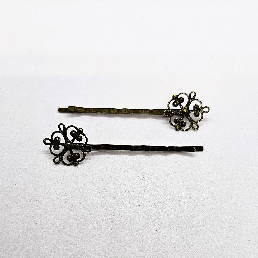 Filigree Antique Brass Hair Slide - Pair