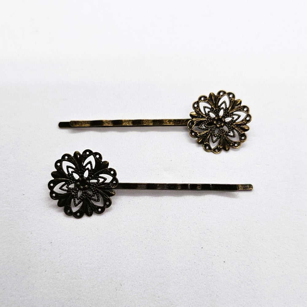 Filigree Antique Brass Hair Slide - Pair