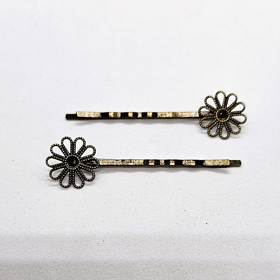 Filigree Antique Brass Hair Slide - Pair