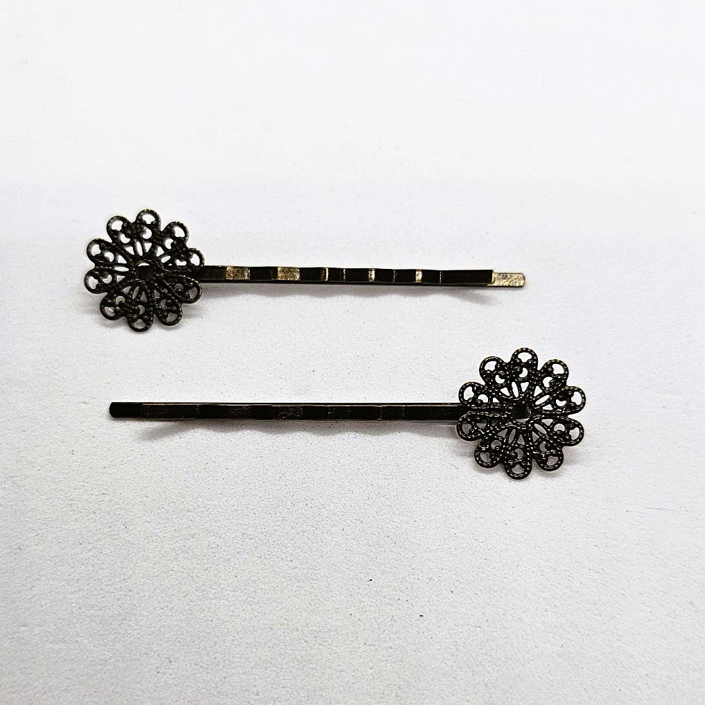 Filigree Antique Brass Hair Slide - Pair