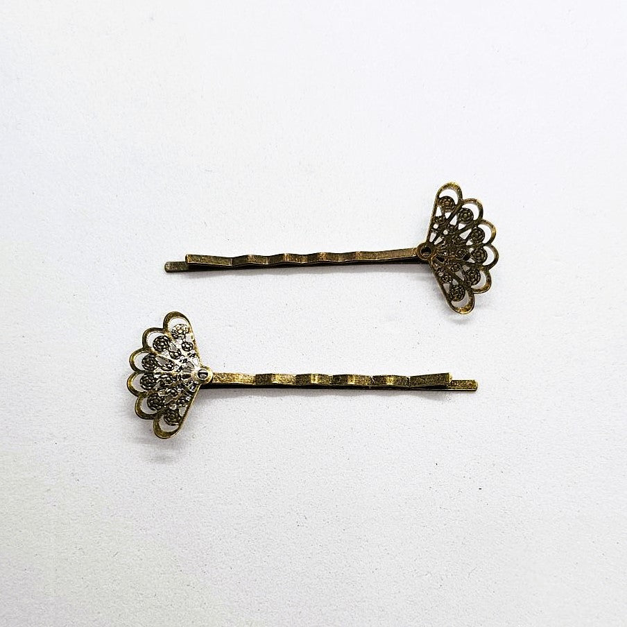 Filigree Antique Brass Hair Slide - Pair