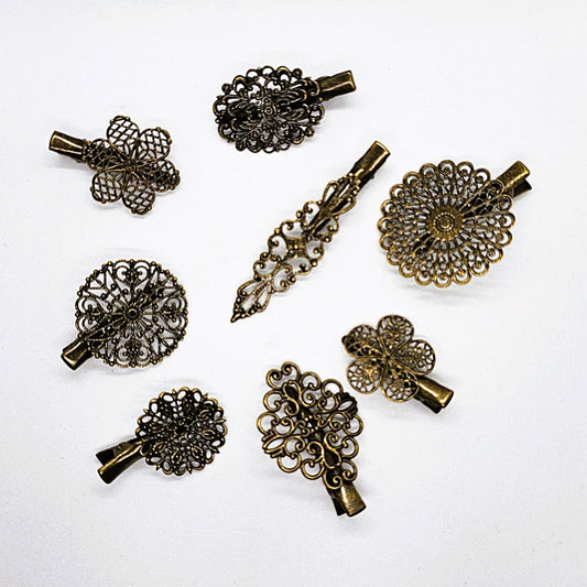 Filigree Antique Brass Alligator Clip - Pair