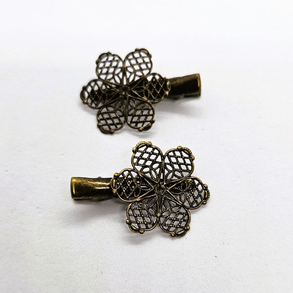 Filigree Antique Brass Alligator Clip - Pair