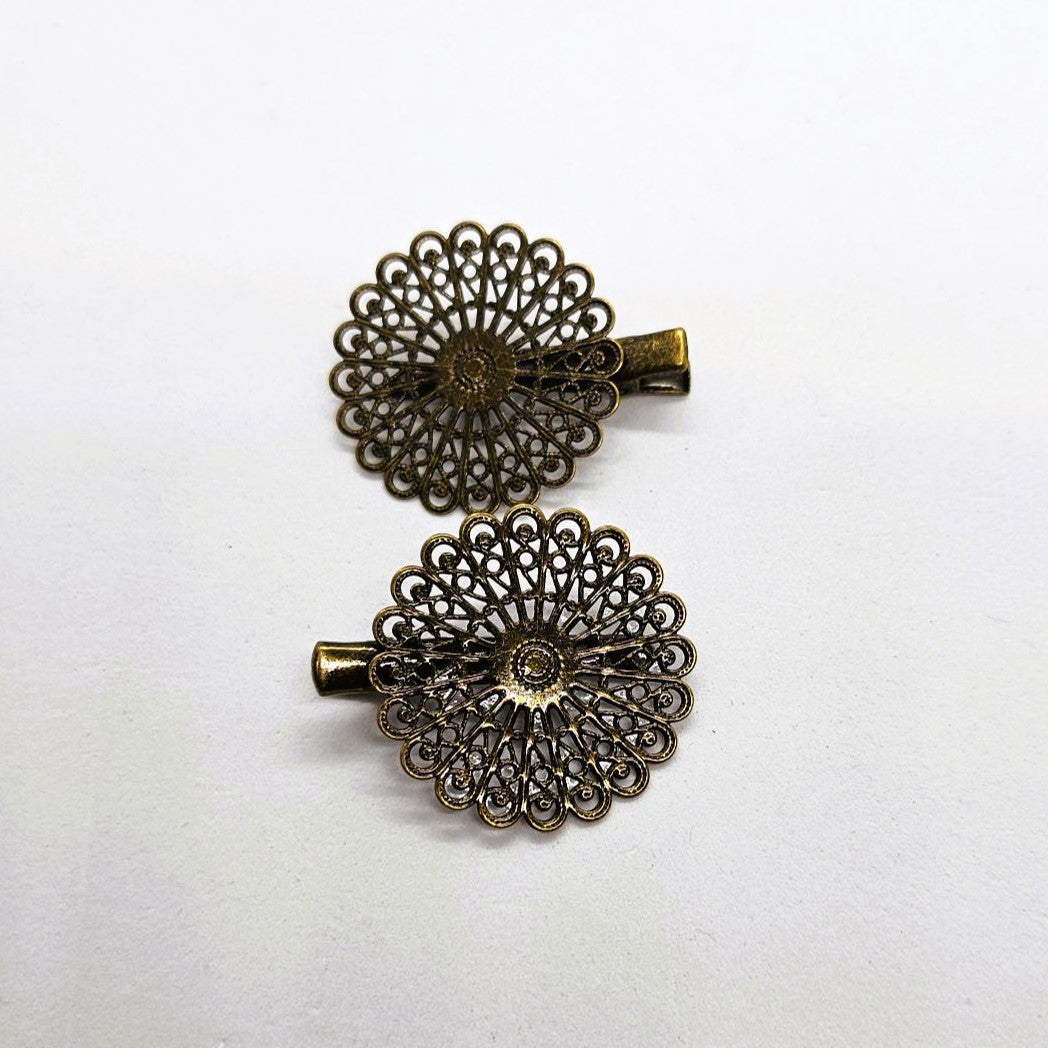Filigree Antique Brass Alligator Clip - Pair