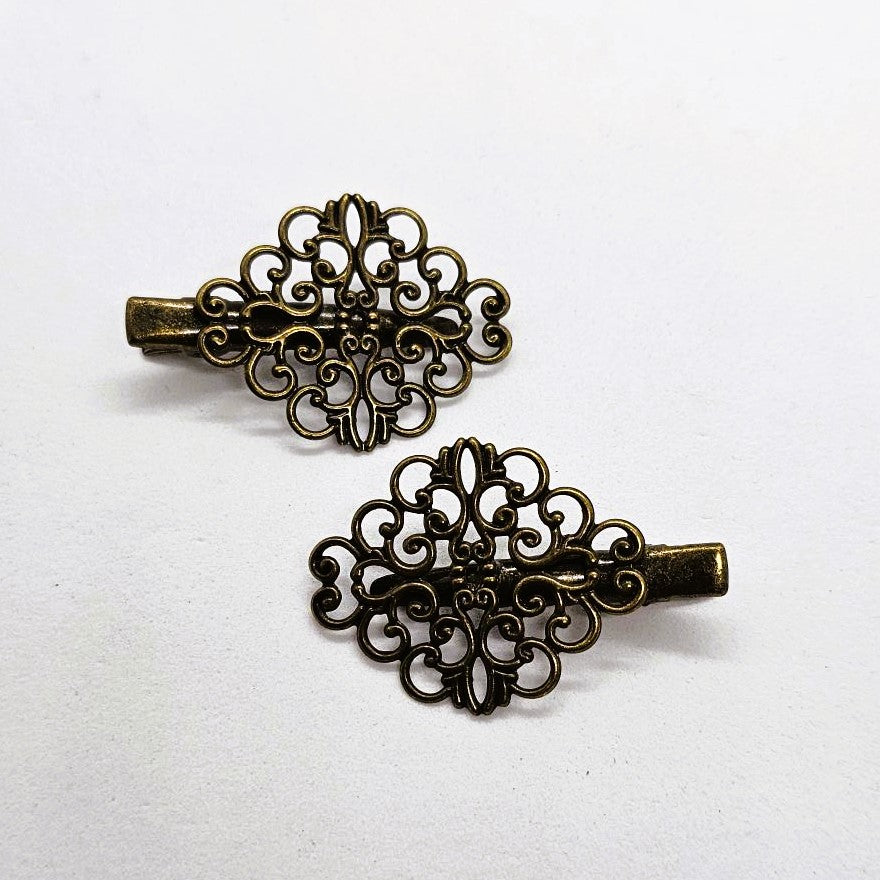 Filigree Antique Brass Alligator Clip - Pair