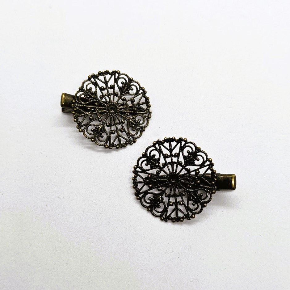 Filigree Antique Brass Alligator Clip - Pair