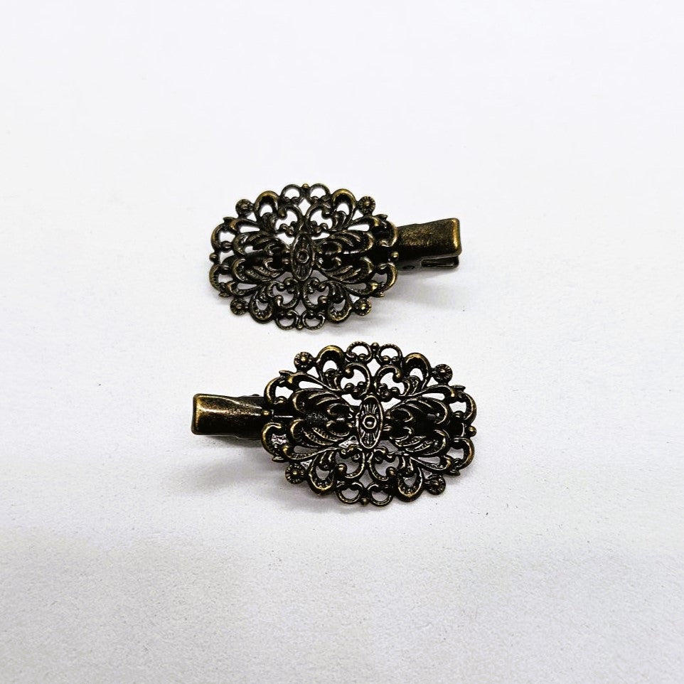 Filigree Antique Brass Alligator Clip - Pair