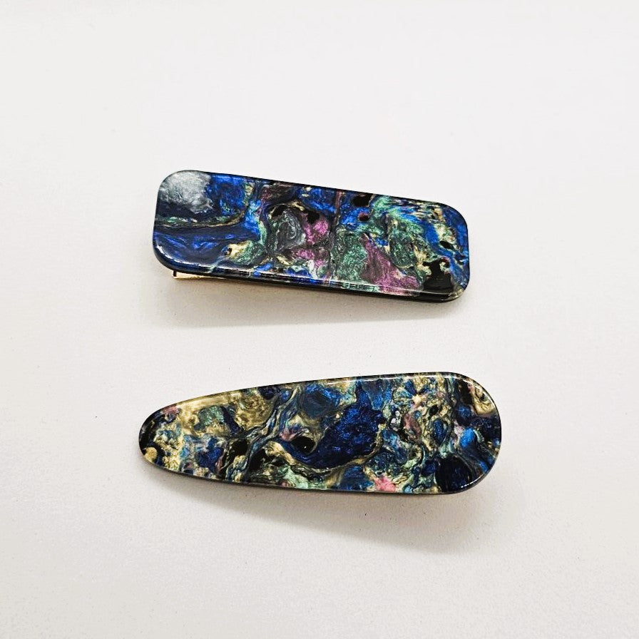 Valentia Marbled Resin Alligator Clip - Pair