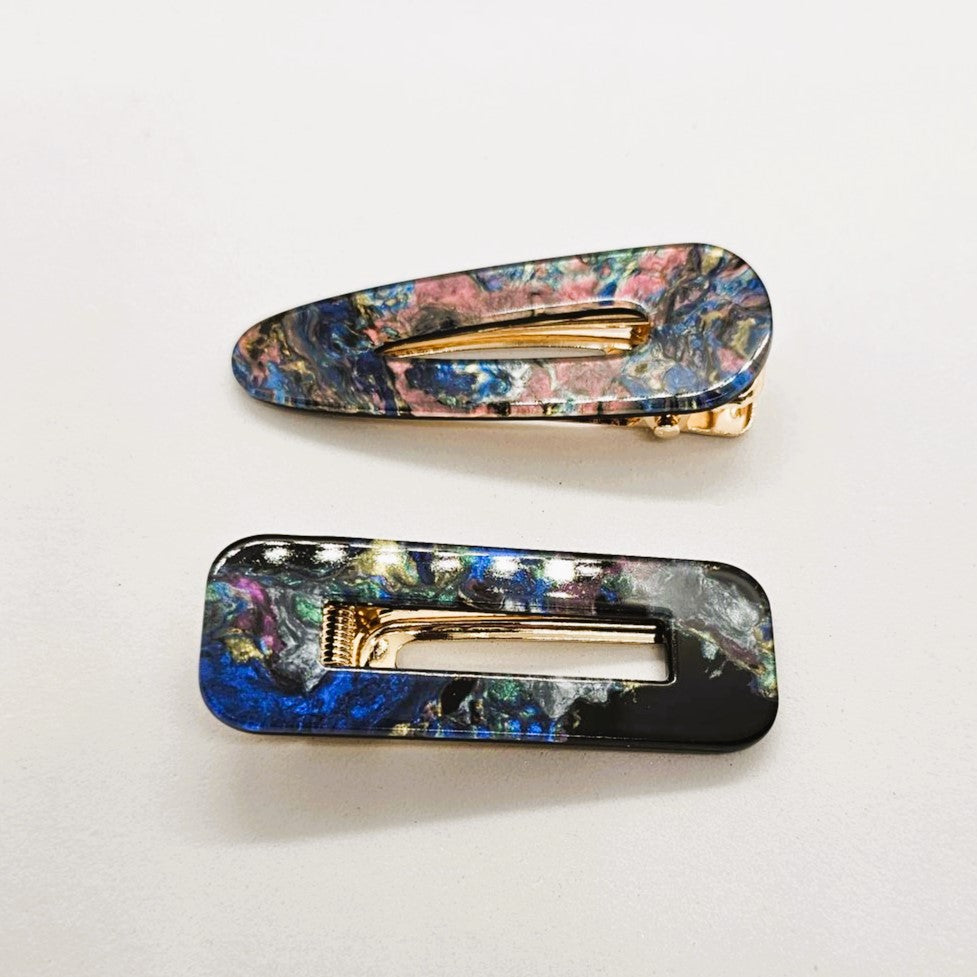 Valentia Marbled Resin Alligator Clip - Pair