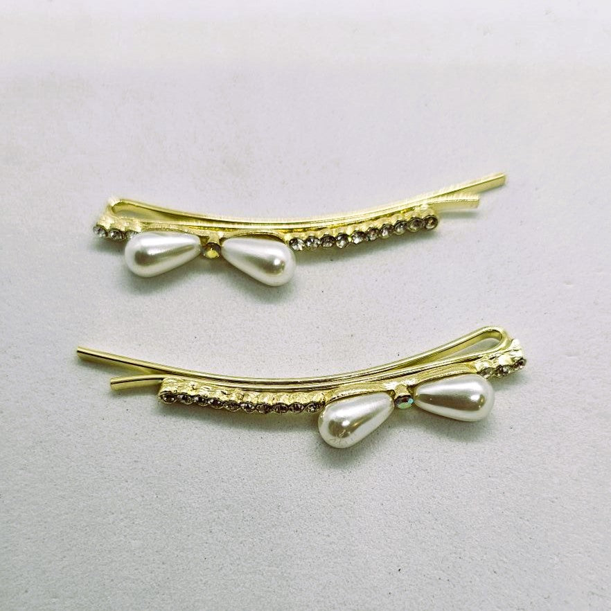 Tayla Gold Diamante & Pearl Hair Slide - Pair