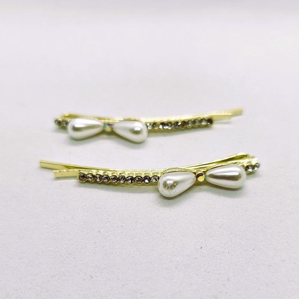 Tayla Gold Diamante & Pearl Hair Slide - Pair