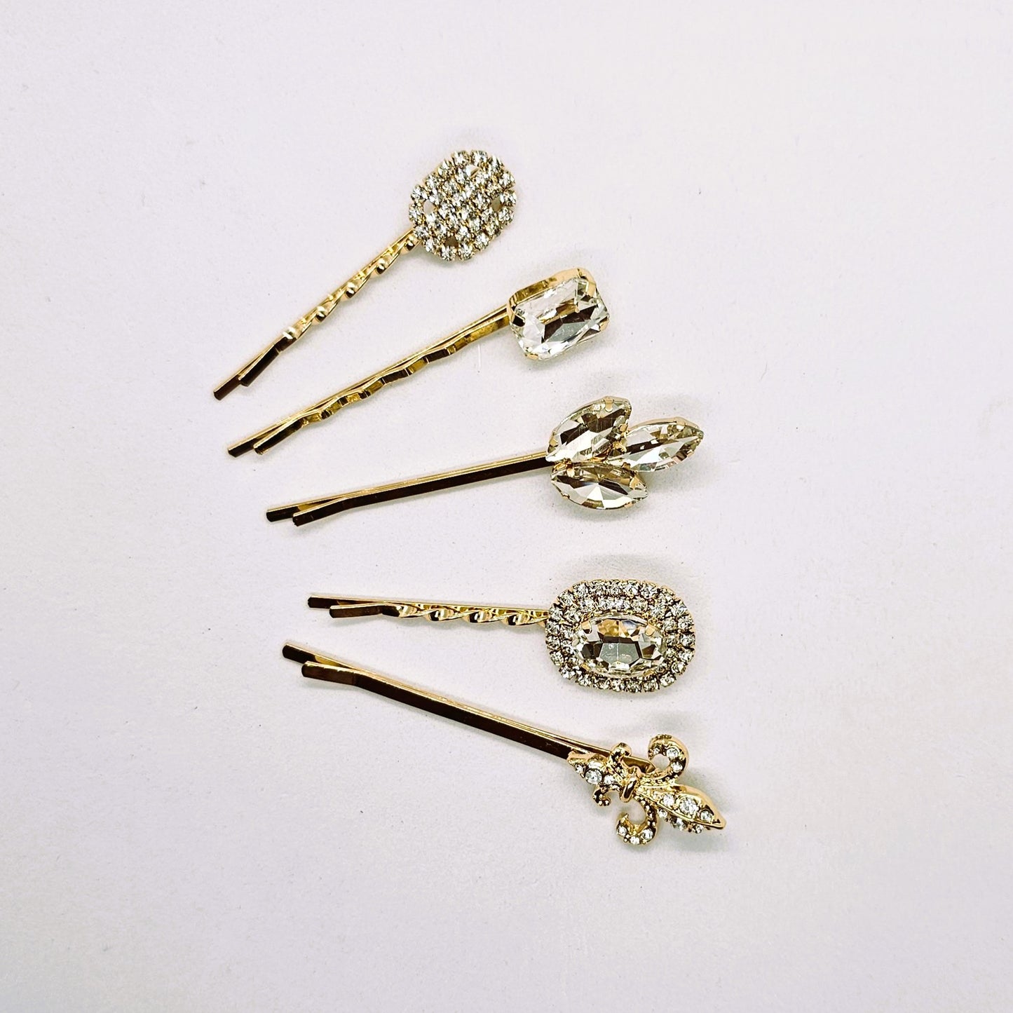 Fleur Gold Crystal & Diamante Hair Slide - Pair