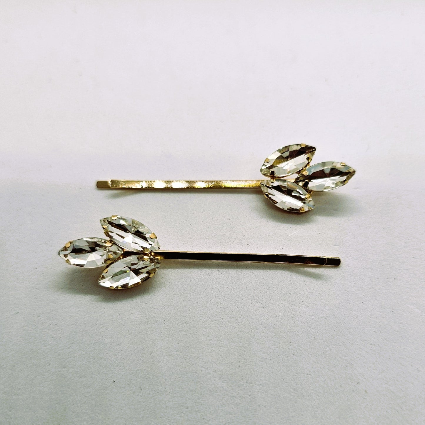 Fleur Gold Crystal & Diamante Hair Slide - Pair