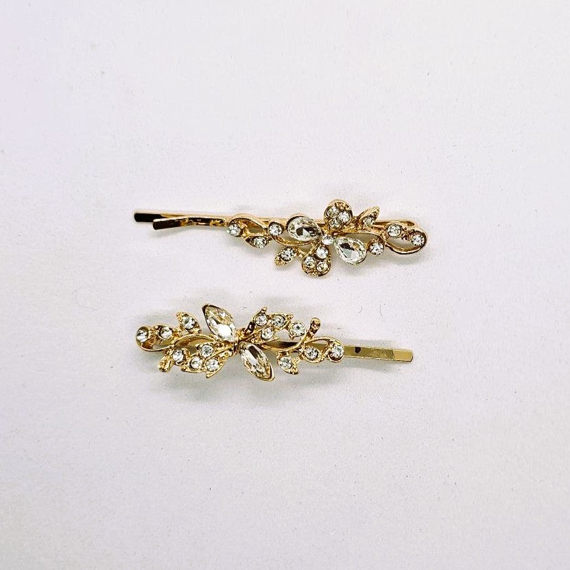 Rhoda Gold & Crystal Hair Slide - Pair