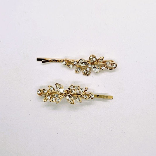 Rhoda Gold & Crystal Hair Slide - Pair