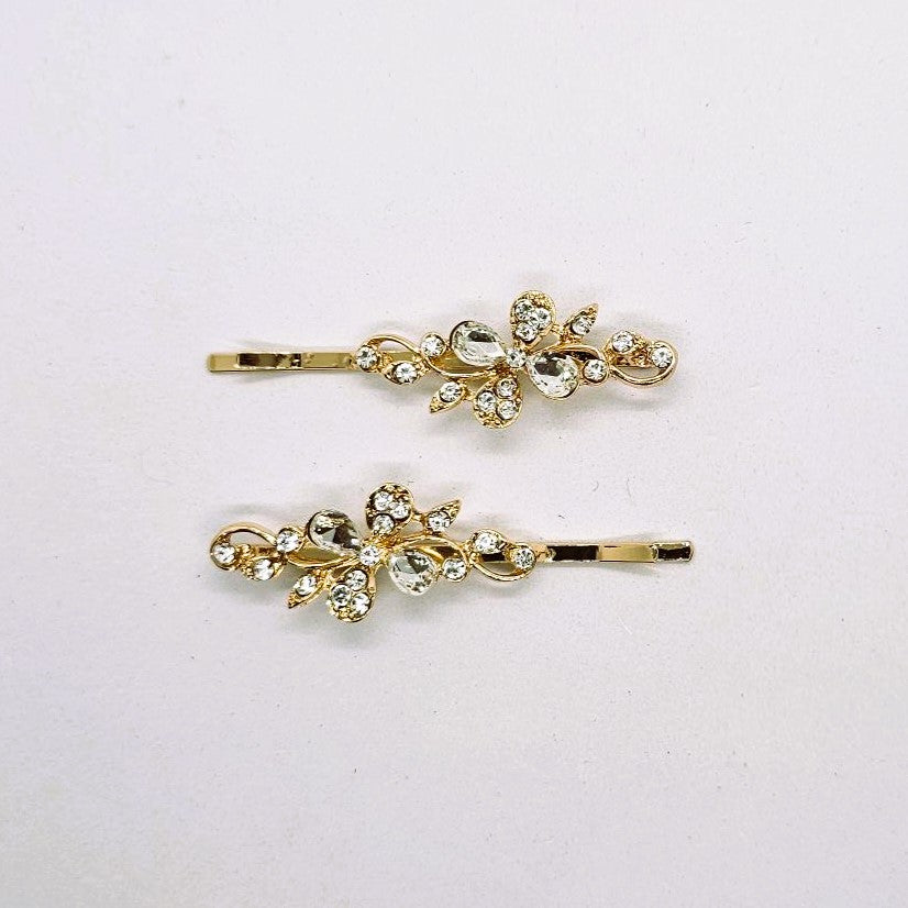 Rhoda Gold & Crystal Hair Slide - Pair