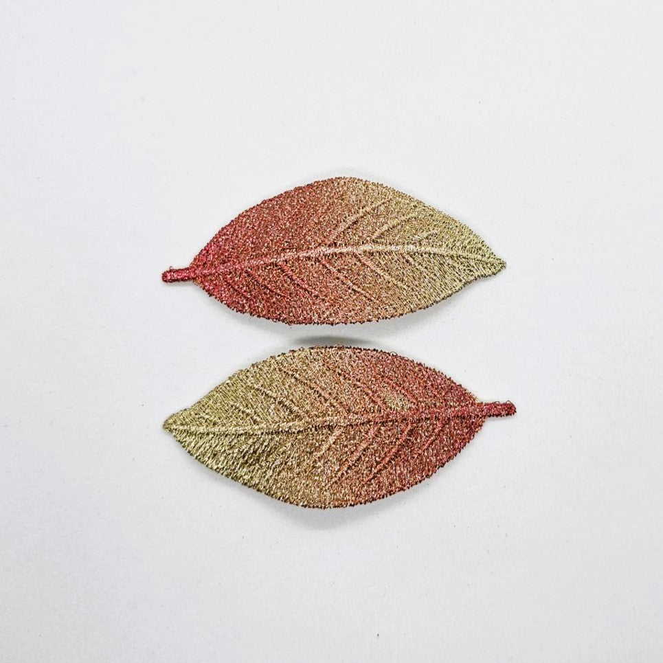 Autumn Leaf Machine Embroidered Snap Clip - Pair