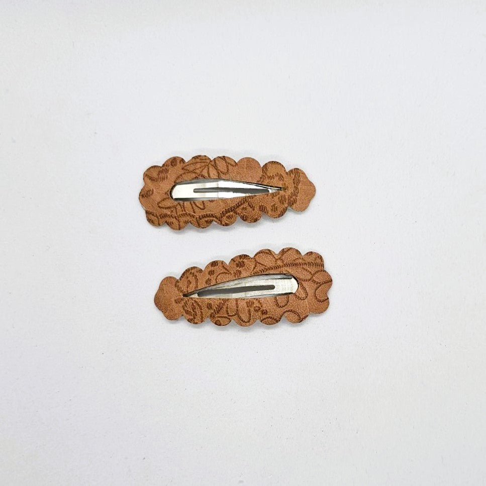 Brocade Handmade Leatherette Snap Clip - Pair