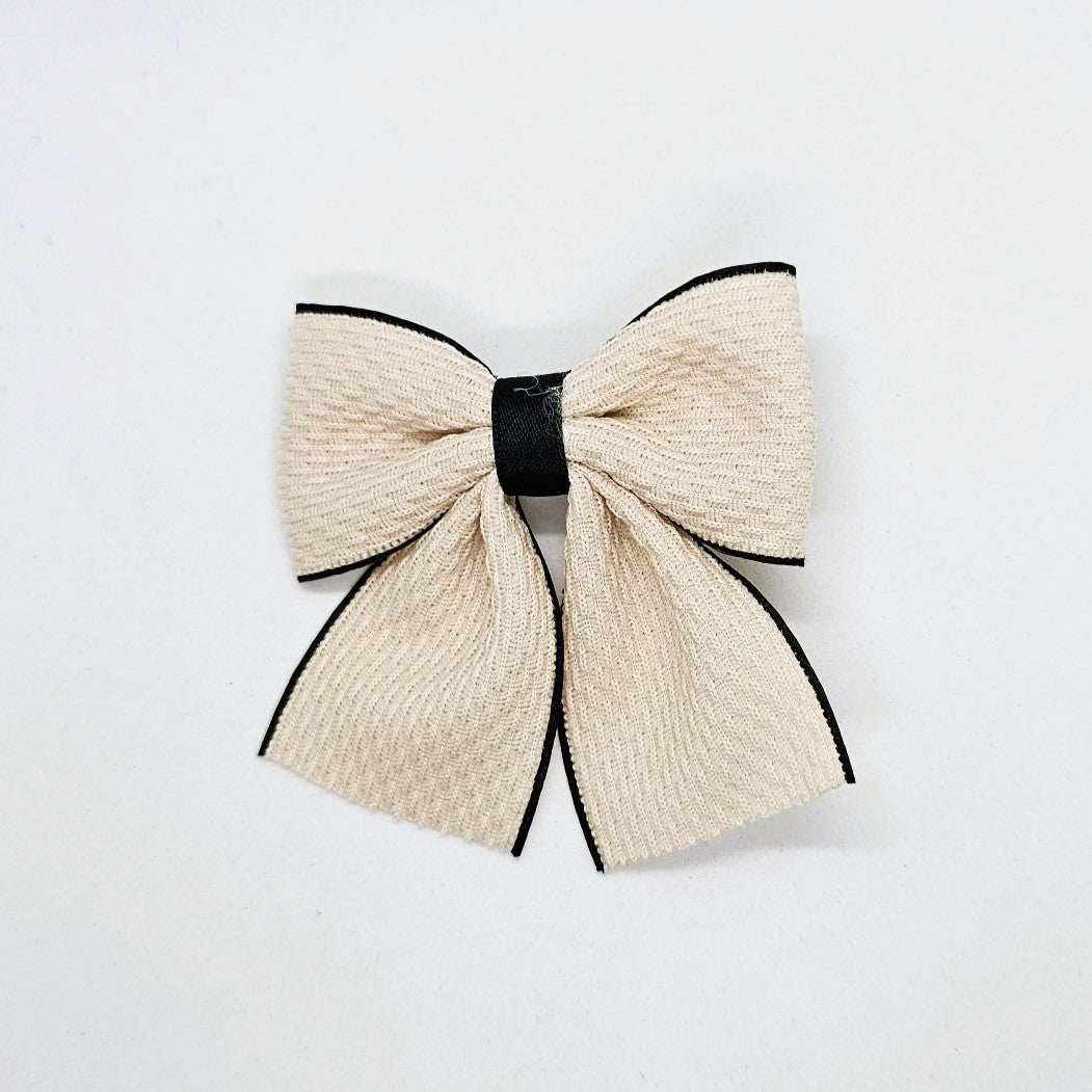 Glenda Cream & Black Textured Fabric Bow