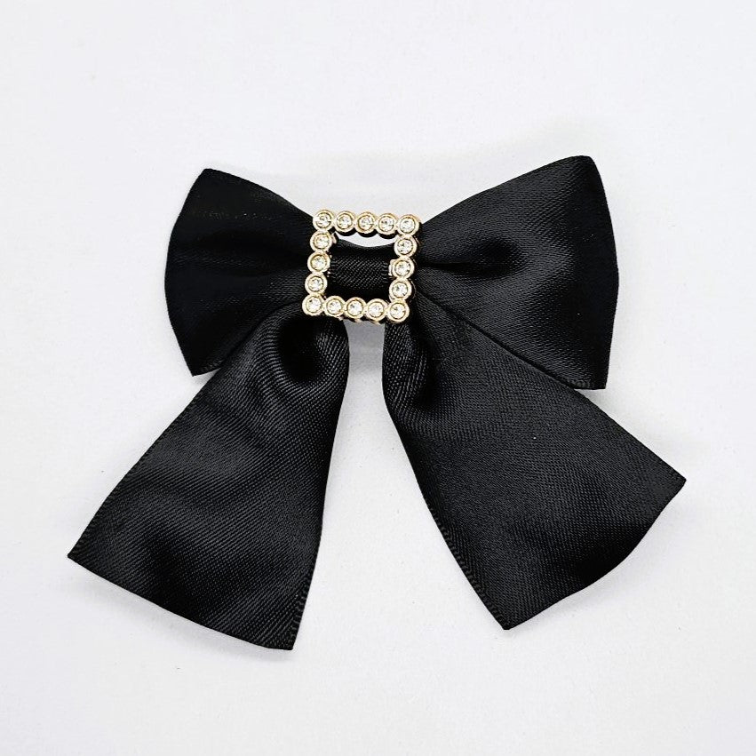Evelyn Ribbon & Diamante Bow - Alligator Clip