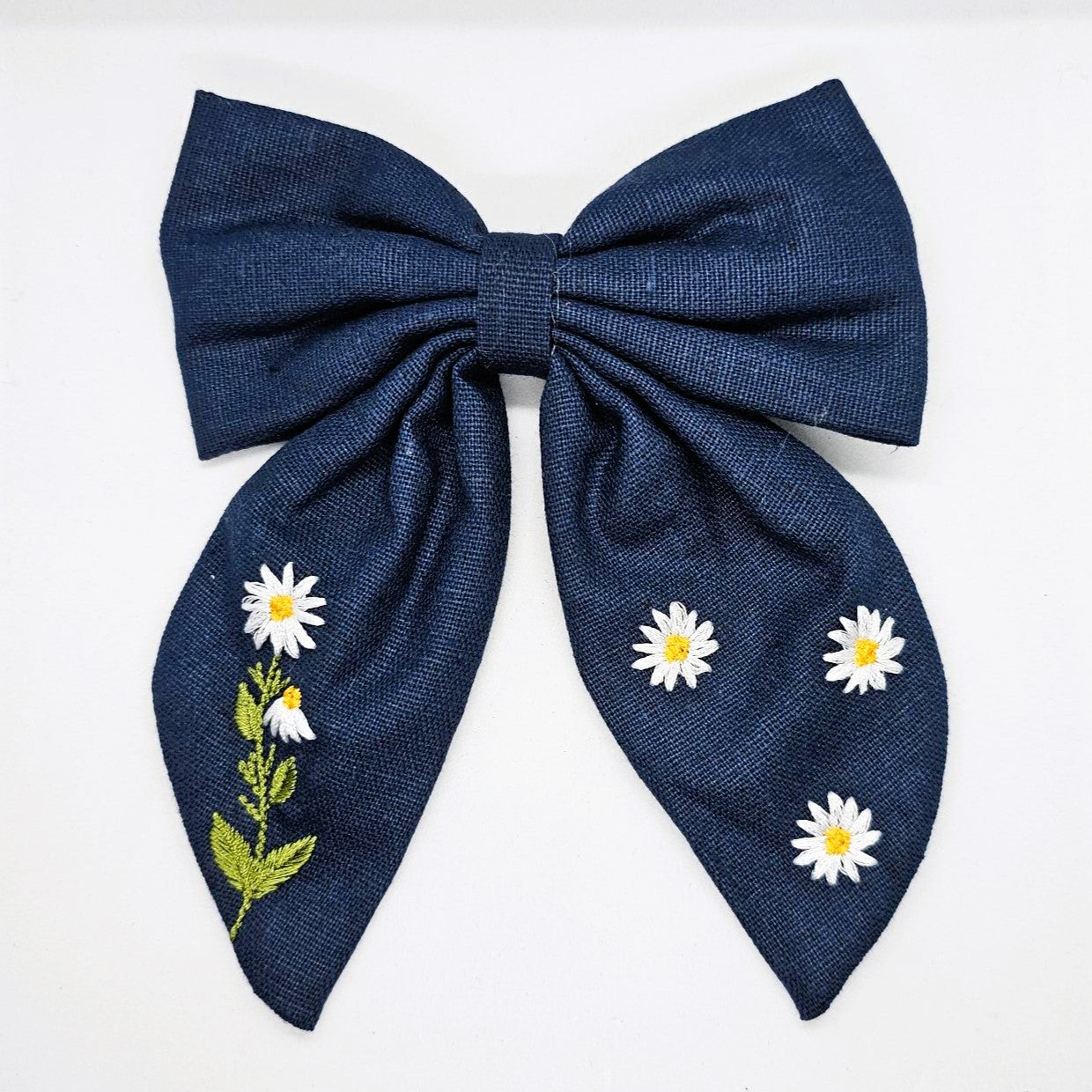 Denim & Daisy Embroidered Hair Bow